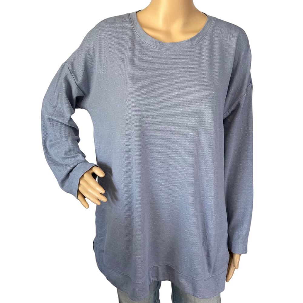 J. Jill Textured Knit Pocket Tunic Top Blue Size L - Picture 2 of 10